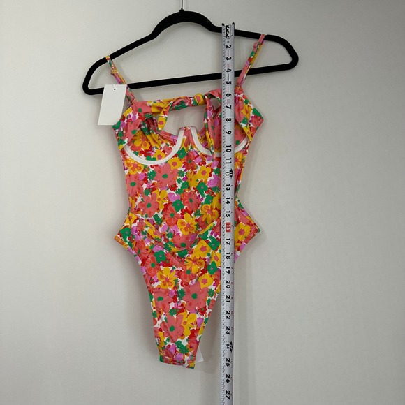 NWT For Love & Lemons‎ XS Floral Zinnia Print Tie Back One Piece Swimsuit Cheeky - Picture 11 of 11